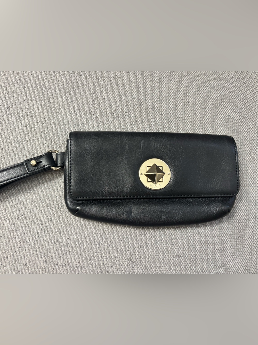 Kate Spade Black Leather Wristlet Clutch with Gold